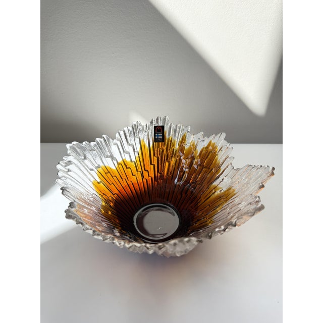 Mid-Century Modern Amber Revontuli Bowl in Ice Glass by Tauno Wirkkala for Humppila, Finland, 1970s For Sale - Image 3 of 18