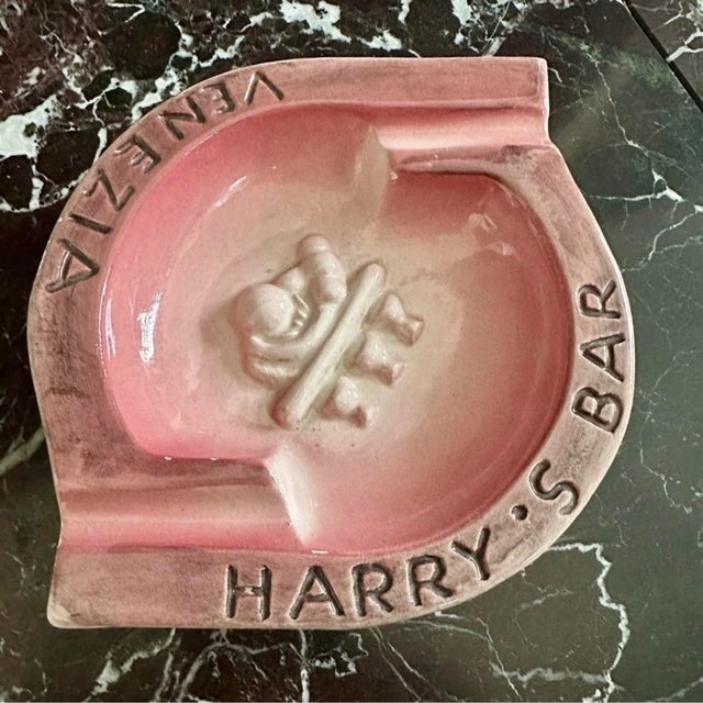 Art Deco Rare Vintage Harry's Bar Venezia Venice Italy Pink Ceramic Ashtray Trinket Dish Catch All For Sale - Image 3 of 8