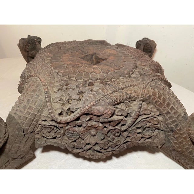 Large Antique Hand Carved Anglo Indian Figural Dragon Wood Sculpture Base Stand For Sale - Image 16 of 17