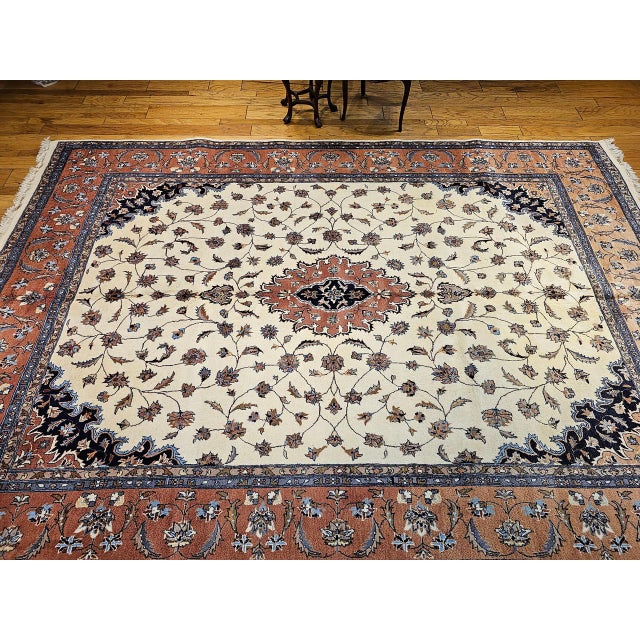 Vintage Tabriz Rug, Hand-Knotted Wool, Floral Medallion Pattern, Ivory & Terracotta, 9x13 For Sale - Image 12 of 13