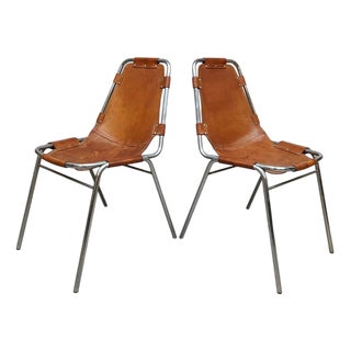 Vintage Italian Les Arcs Chairs in Camel Leather by Charlotte Perriand for Dal Vera, 1970s, Set of 2 For Sale