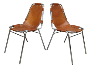 Vintage Italian Les Arcs Chairs in Camel Leather by Charlotte Perriand for Dal Vera, 1970s, Set of 2