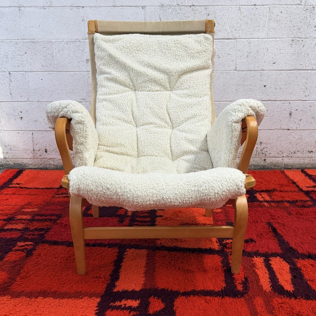 Vintage Pair of Pernilla Lounge Chairs by Bruno Mathsson for Dux in Faux Lambswool, 1970's For Sale - Image 9 of 14