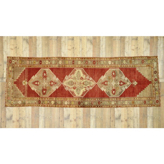 Red Vintage Turkish Oushak Runner - 3′8″ × 10′10″ For Sale - Image 8 of 10