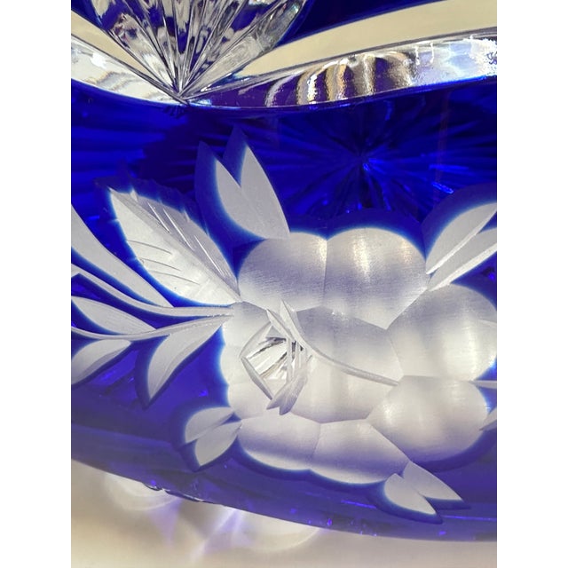 Bohemian Czech Republic Cobalt Blue Cut to Clear Crystal Statement Round Centerpiece Bowl 10" Diameter, 5" high, exquisite...