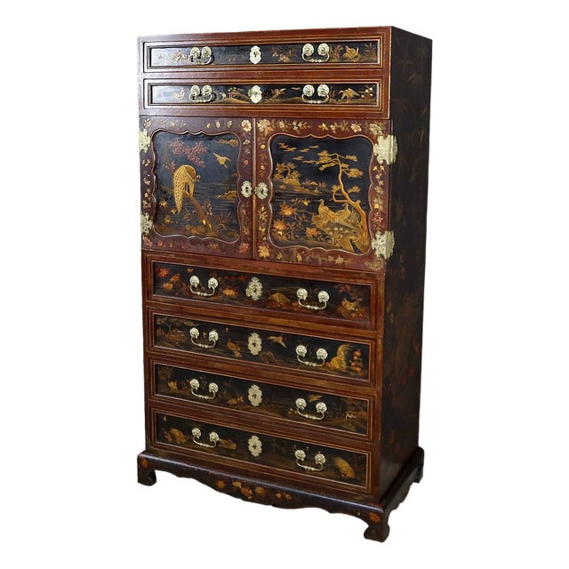 Chinese Cabinet in Lacquered Wood and Painted Wood For Sale