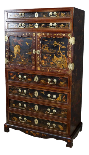 Chinese Cabinet in Lacquered Wood and Painted Wood