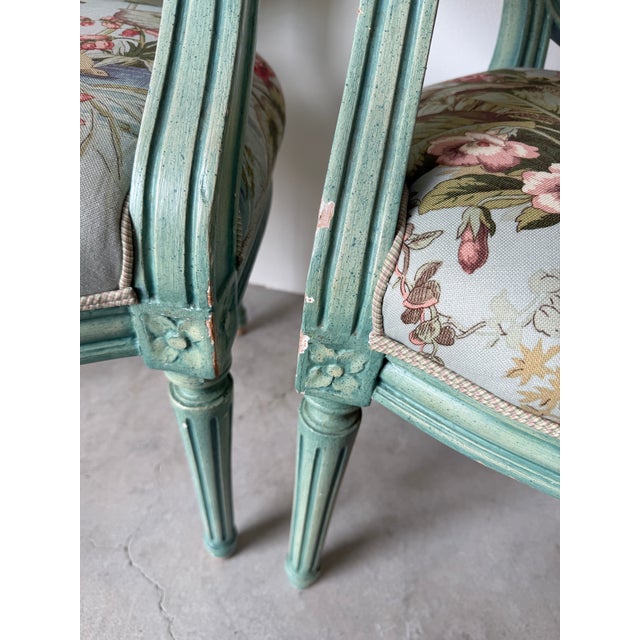 1970’s Vintage Palm Beach Louis XVI–Style Oval Back Arm Accent / Dining Chairs – A Pair For Sale - Image 9 of 12
