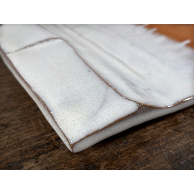 Mid 20th Century Vintage Brutalist / Organic Modern Studio Pottery Dish With White and Brown Glazes For Sale - Image 5 of 8