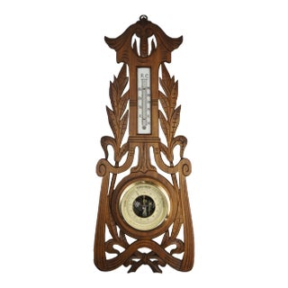 Late 19th Century Art Nouveau Barometer Made of Wood, Metal, Brass and Beveled Glass Meschenmoser For Sale