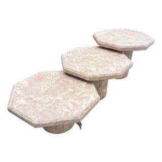 Vintage Set of 3 Pale Pink Octagonal Faux Stone Nesting Tables For Sale