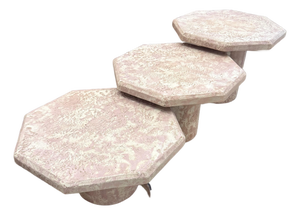 Vintage Set of 3 Pale Pink Octagonal Faux Stone Nesting Tables