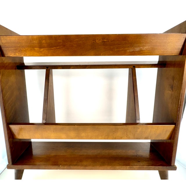 Vintage Mid-Century Modern Wood Bookcase With Brass-Capped Feet For Sale - Image 9 of 12