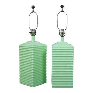 Late 20th Century Mid Century Modern Green Table Lamps - Pair For Sale