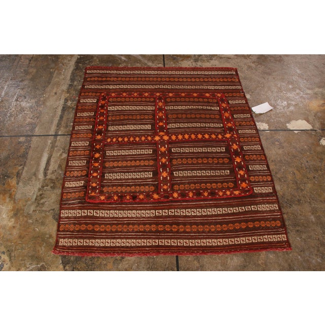 Vintage Kilim Striped Beige-Brown Orange Embroidery Angora Wool Flat Weave For Sale In New York - Image 6 of 8