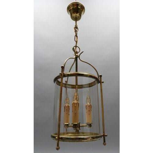 French Neoclassical Brass and Clear Glass Round Hanging Lantern, 1950s For Sale - Image 11 of 18
