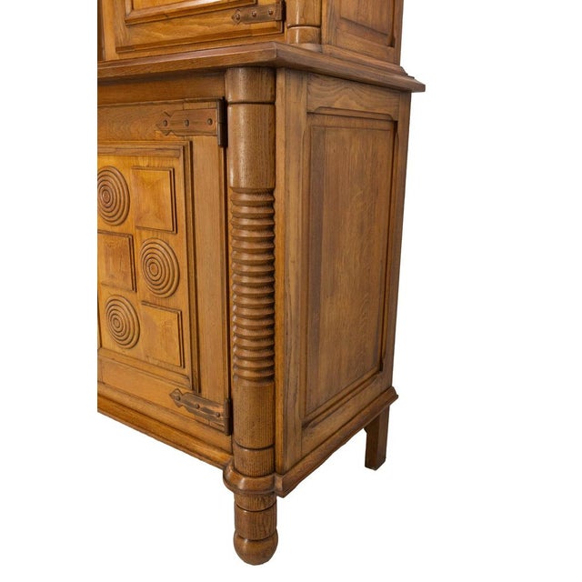 19th Century French Deux Corps Buffet Oak and Copper Cabinet by Dudouyt, 1940s For Sale - Image 11 of 18