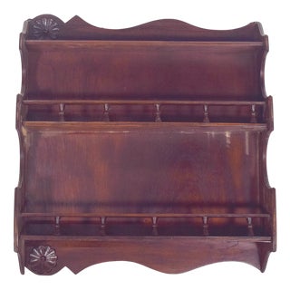 Wooden Plate Rack with Carved Floral Motifs, 1950 For Sale