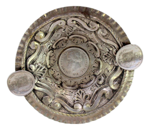 Embossed Silver Ashtray with Wavy Frieze and Central Thousand Reis Coin