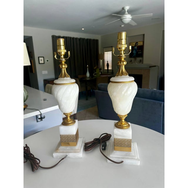 Pair French Gilt Alabaster Table Lamps For Sale In Palm Springs - Image 6 of 12