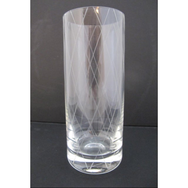 Transparent Tiffany & Co Crystal Etched Diamond Criss Cross Water Glass Tumbler Set of 4 For Sale - Image 8 of 10