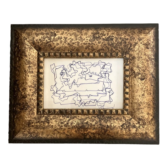 1980’s Original Wayne Cunningham Small Abstract Ink Drawing Tabletop Frame For Sale