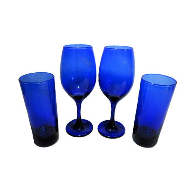 Mid-Century Modern Vintage Mid Century Modern Cobalt Blue Cocktail Glasses - Set of 4 For Sale - Image 3 of 11