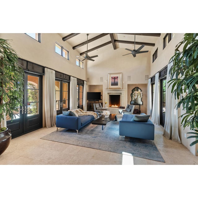 Pair of Roche Bobois Sofas in Blue Polished Wool With Single Arms For Sale - Image 10 of 11