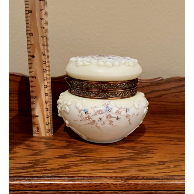 Antique Wave Crest Hinged Floral Decorated Dresser Jar. No chips or cracks. The lid hinge has come unglued form the base...