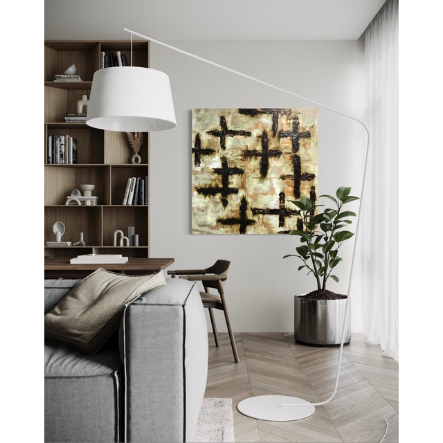 Venerate by J. Kent Martin features a rhythmic arrangement of cross-like forms rendered in deep black over a softly...