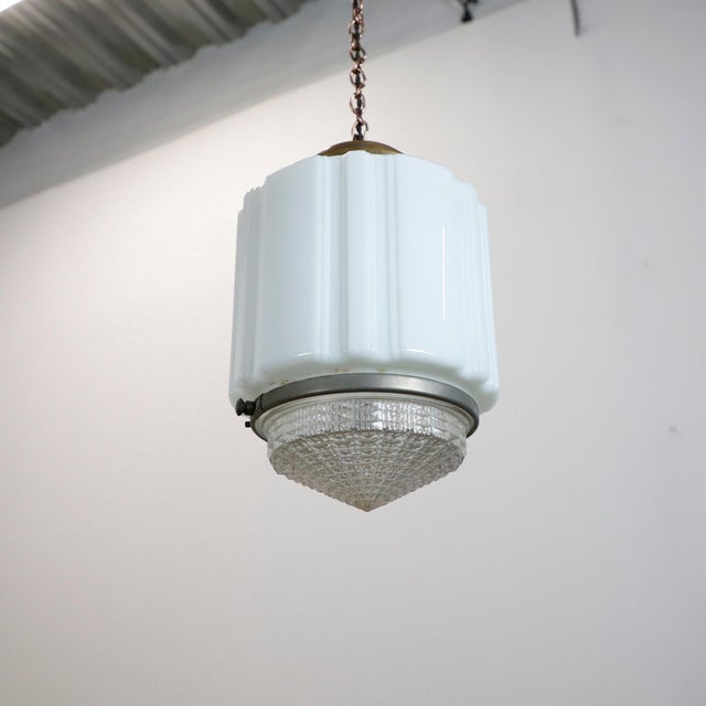 Art Deco 1930s Art Deco Milk Glass Pendant Light #3 For Sale - Image 3 of 5