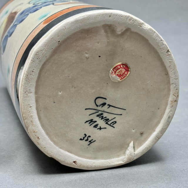 Tan Vintage Cat Tonalá Mexico Hand Painted Floral Ceramic Lidded Canister For Sale - Image 8 of 8