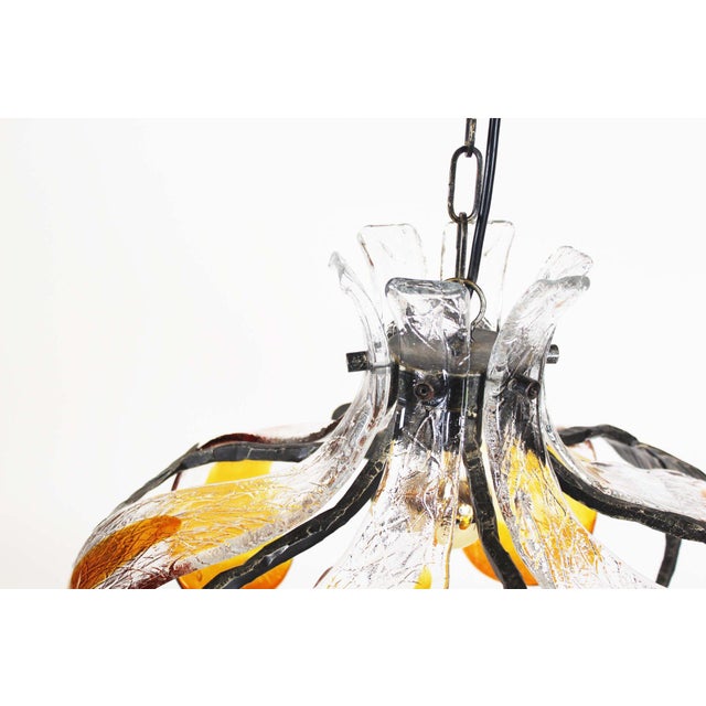 Brutalist Glass & Iron Chandelier, 1970s For Sale - Image 6 of 8