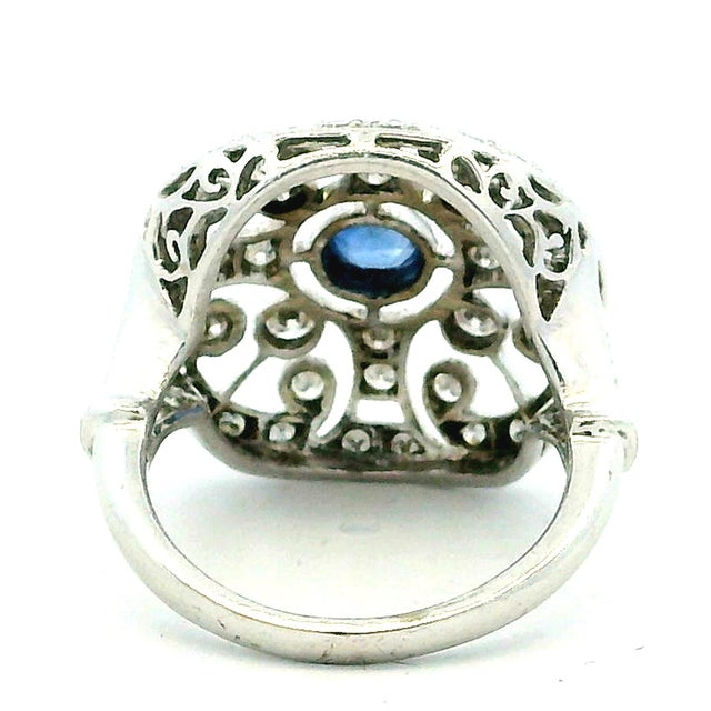 Antique-Style 14K White Gold Sapphire & Diamond Filigree Ring For Sale - Image 10 of 12