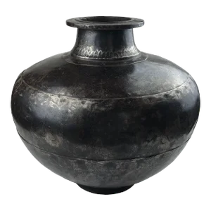 Polished Vintage Indian Metal Vase or Pot With Weathered Patina