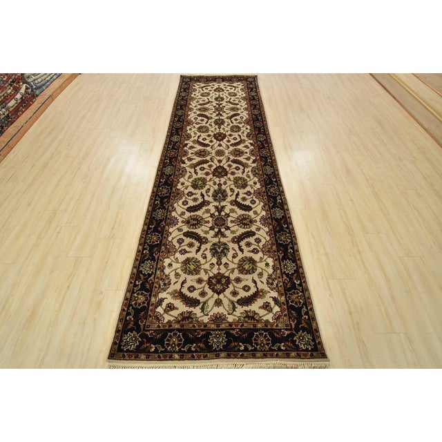 Farmhouse Agra Runner 3’11” X 11’11” Ivory Wool Traditional Hand-Knotted Oriental Rug For Sale - Image 3 of 13