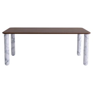 XLarge Walnut and White Marble Sunday Dining Table by Jean-Baptiste Souletie For Sale