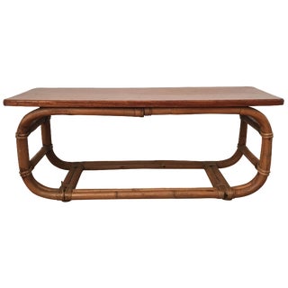 Vintage Koa Wood & Rattan Coffee Table For Sale