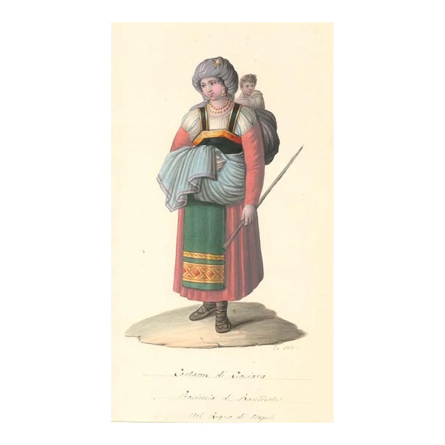 Costume di Ciociara - Watercolor by M. De Vito - 1820 ca. 1820 c.a. For Sale