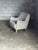 A stunning chair attributed to Lawrence Peabody for Selig. Great lines with swooping curves and barrel back- sharing some...
