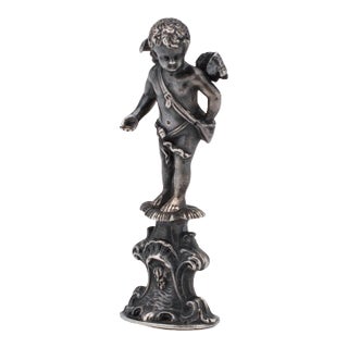 Late 19th Century Silver Wax Seal Stamp of Cherub Figurine For Sale