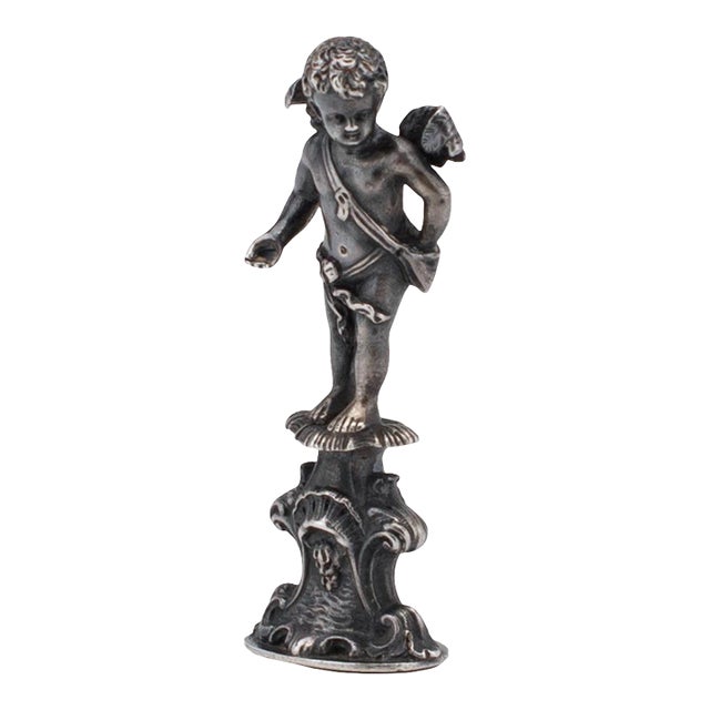 Late 19th Century Silver Wax Seal Stamp of Cherub Figurine For Sale