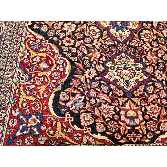 Vintage Persian Kashan Rug, Hand-Knotted Wool, Floral Pattern, Navy & Ivory, 5x7 For Sale - Image 16 of 18