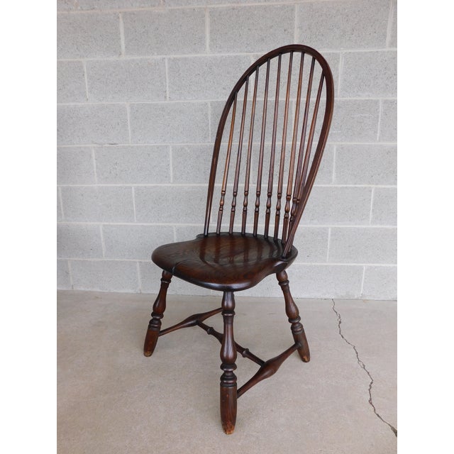 Vintage Chestnut High Hoop Back Bow Back Windsor Style Side Chairs - Set of 5 For Sale In Philadelphia - Image 6 of 12