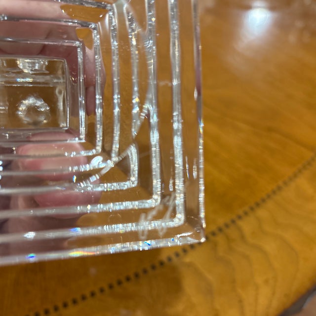 Mid-Century Modern Pair of Signed Orrefors Crystal Candlesticks With Etched Dragonfly & Floral Motifs For Sale - Image 3 of 6