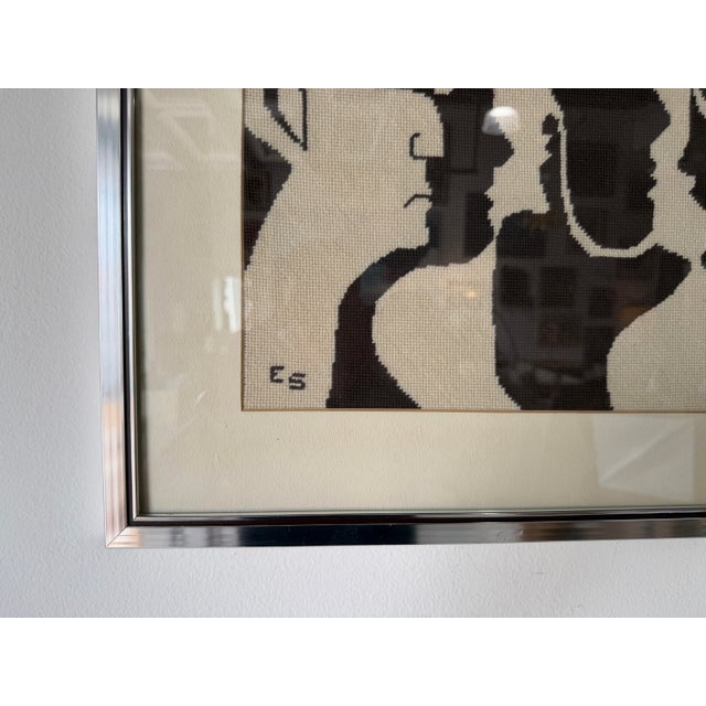 Black 1976 Mid-Century Modern Abstract Figural Needlepoint Textile Wall Art – Framed For Sale - Image 8 of 12