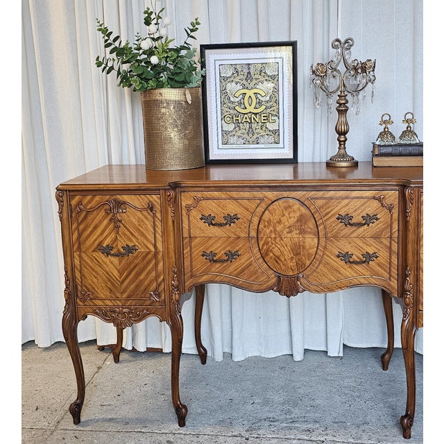 Burl Wood / Veneer Sideboard Buffet, Louis XV Style, 1930's Sideboard Cabinet For Sale - Image 11 of 18