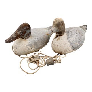 Vintage Folk Art Wooden Working Duck Decoys With Anchor Weights - Pair For Sale
