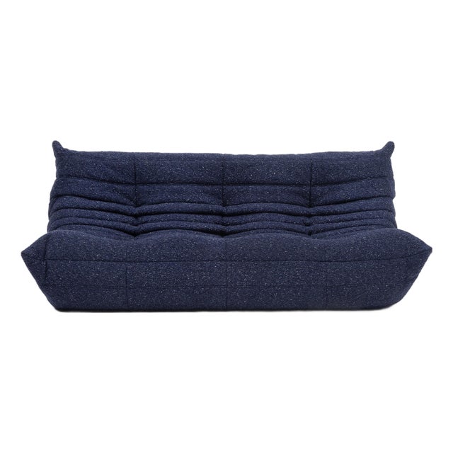 Restored Ligne Roset Togo 3-Seater in Indigo Grain Bouclé - Vintage European Original For Sale