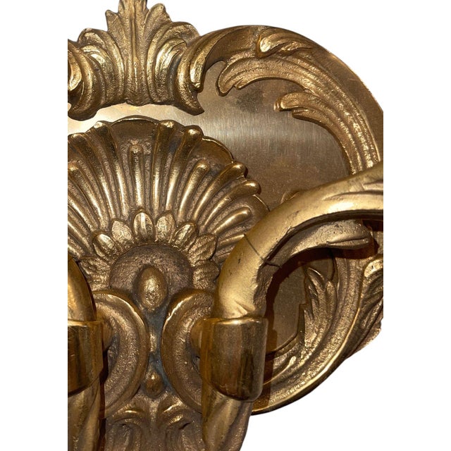 Mid 20th Century Pair of French Gilt Bronze Louis XV Style Two-Light Wall Sconces For Sale - Image 9 of 9